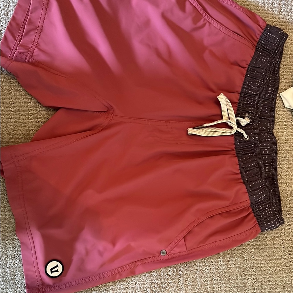 Vuori Men's Burgundy Shorts with Black Waistband